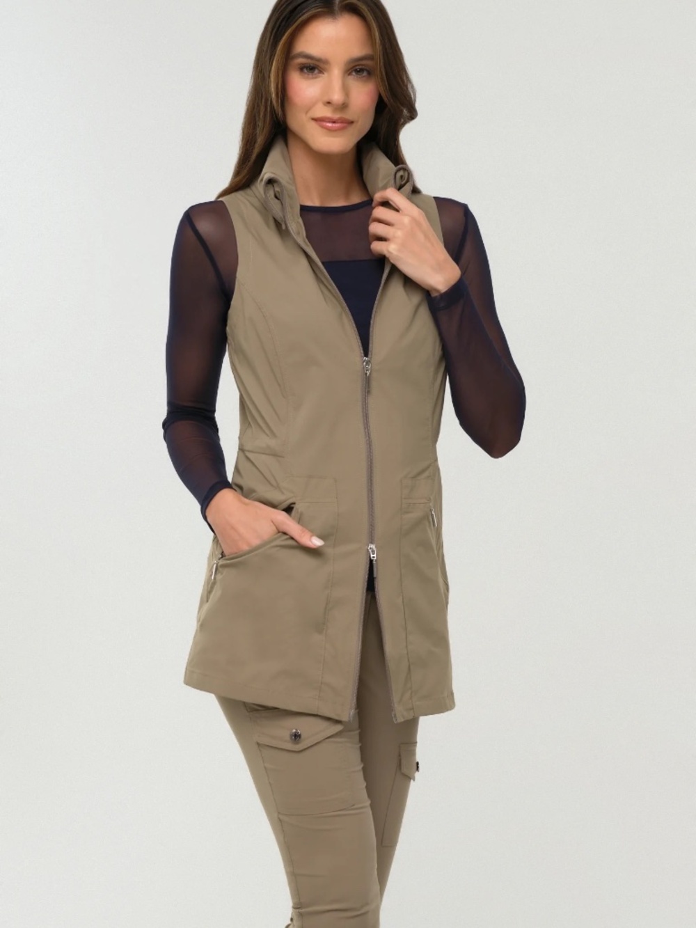 Anatomie Khaki Travel Set: Kate Skinny Cargo Pants + Delaney Travel Vest (Small)
